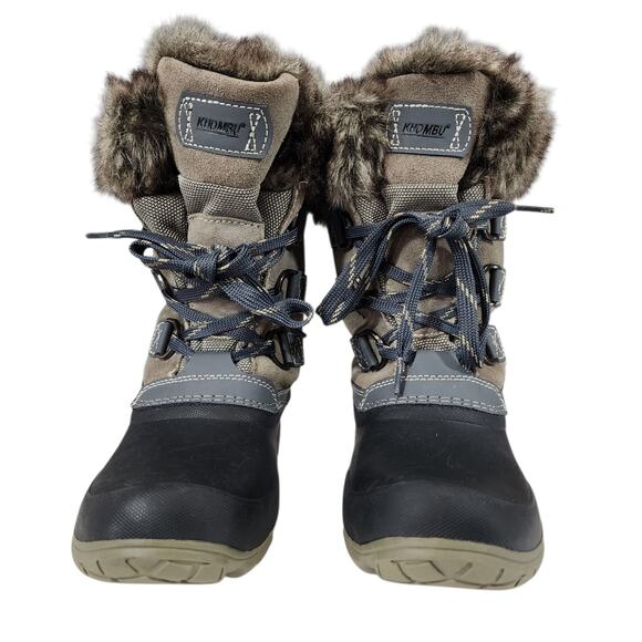 Khombu Snow Boots Women 7 Youth 5 Slope Leather‎ Faux Fur Waterproof Lace Up 10" - Picture 4 of 14